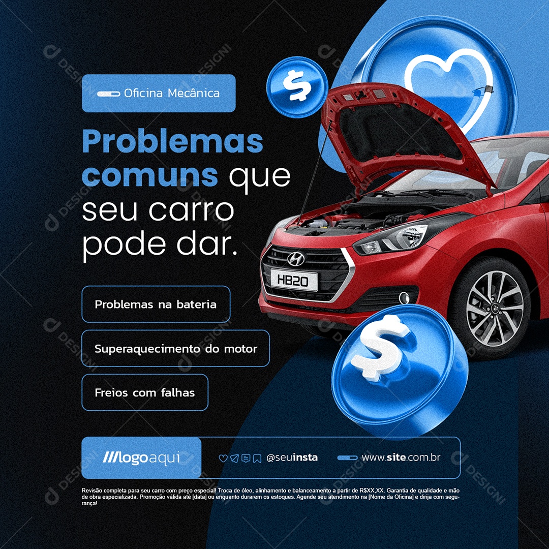 Social Media Problemas Comuns Oficina Mecânica PSD Editável