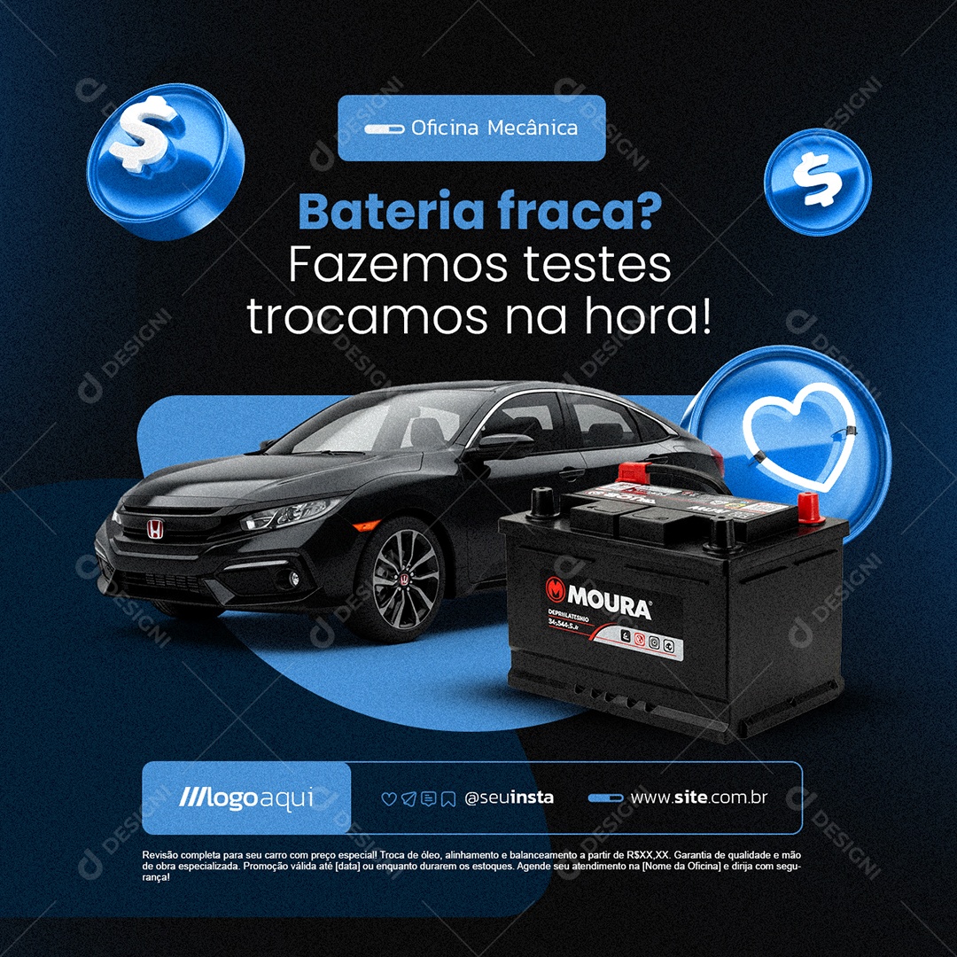 Oficina Mecânica Bateria Fraca Social Media PSD Editável