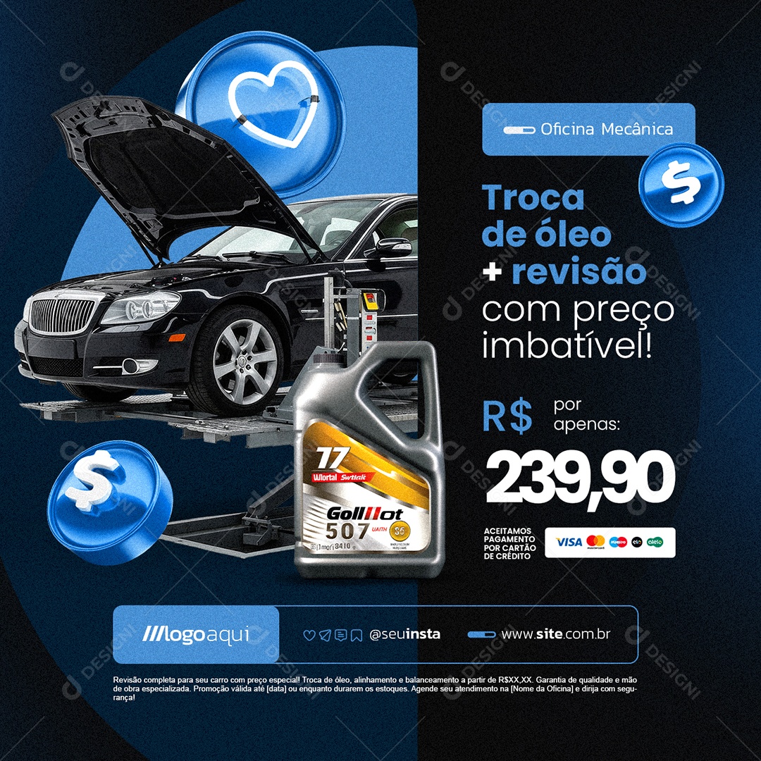 Oficina Mecânica Troca de Óleo Mais Revisão Social Media PSD Editável