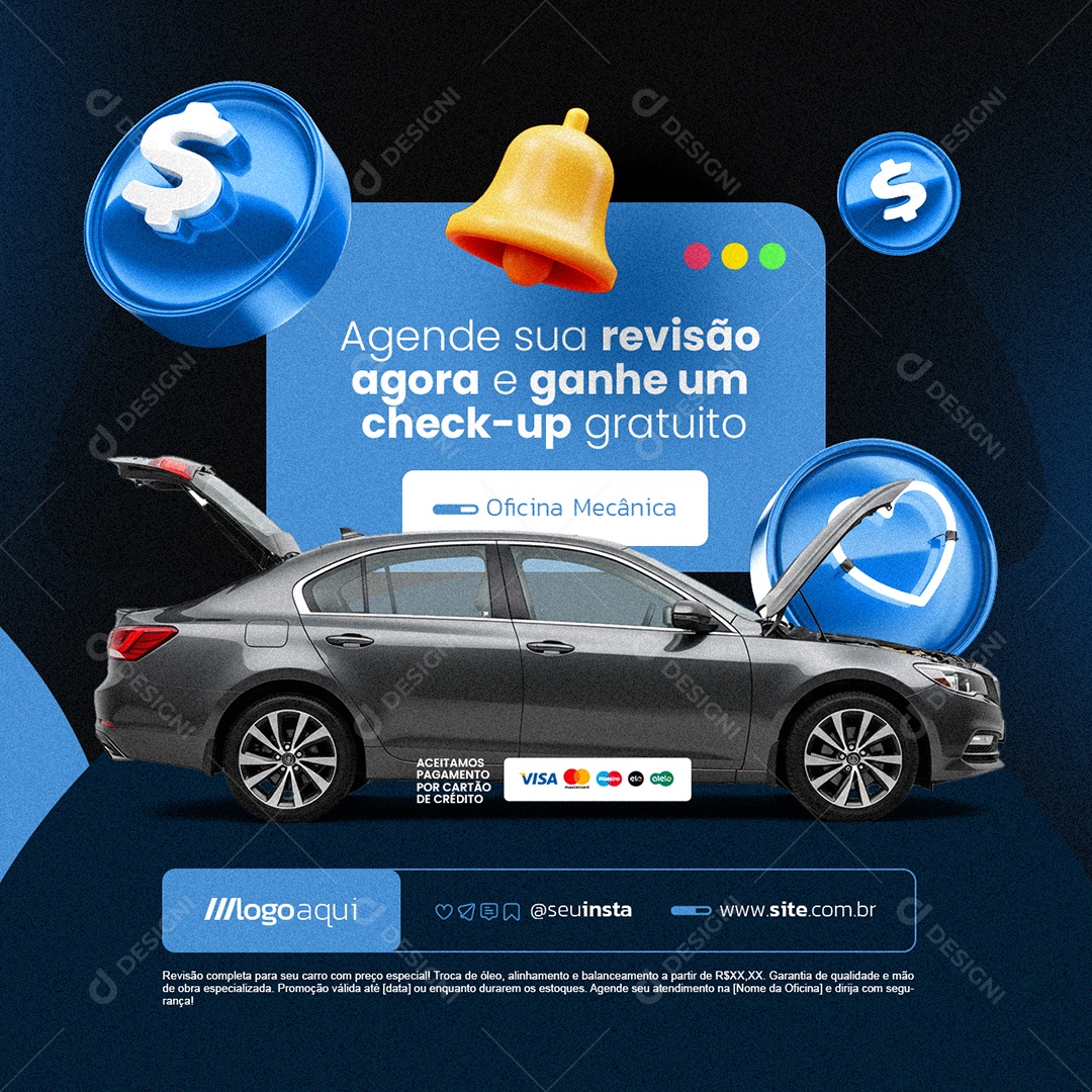Oficina Mecânica Agende Sua Revisão Social Media PSD Editável