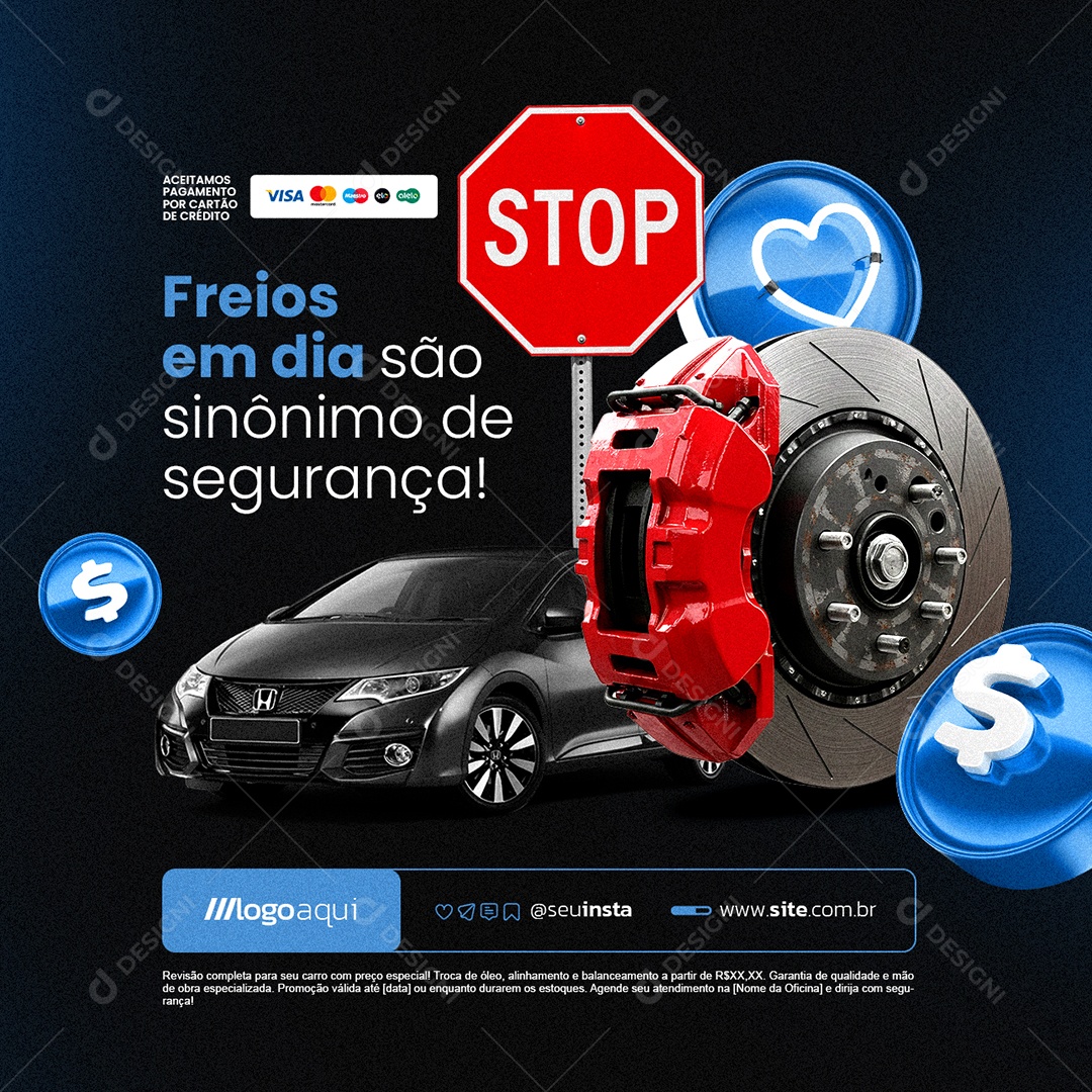 Oficina Mecânica Freios em Dia Social Media PSD Editável