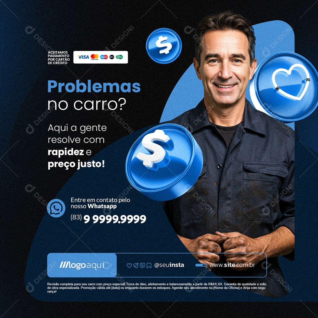 Social Media Oficina Mecânica Problemas no Carro PSD Editável