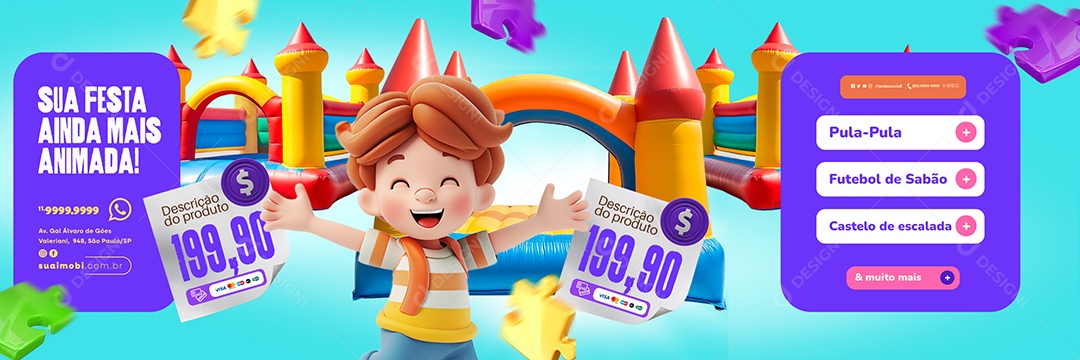 Carrossel Brinquedos Sua Festa Ainda Mais Animada Social Media PSD Editável