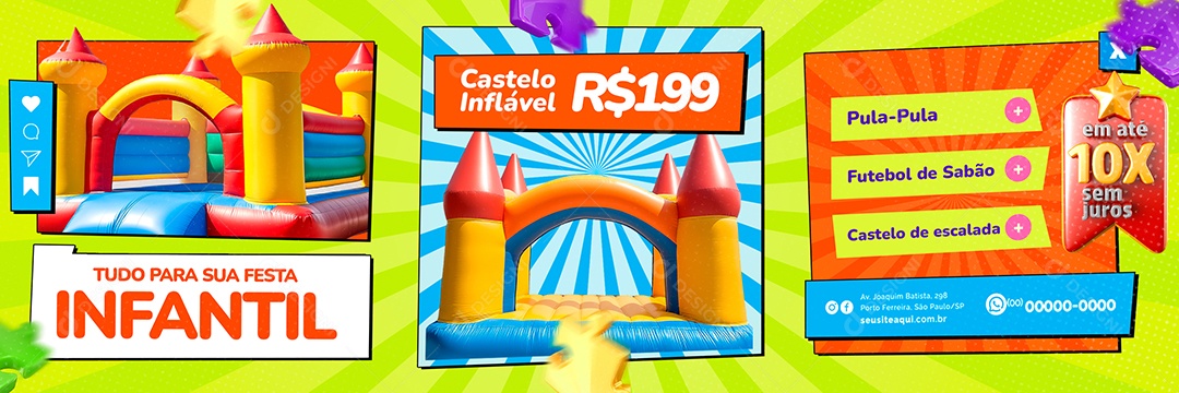 Carrossel Brinquedos Castelo Inflável Social Media PSD Editável