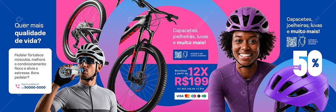Carrossel Bicicletaria Capacetes Joelheiras Luvas Social Media PSD Editável