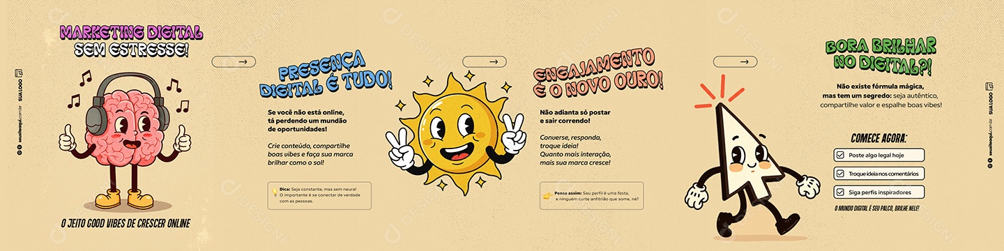 Carrossel Marketing Digital Como Crescer na Redes Sociais Social Media PSD Editável