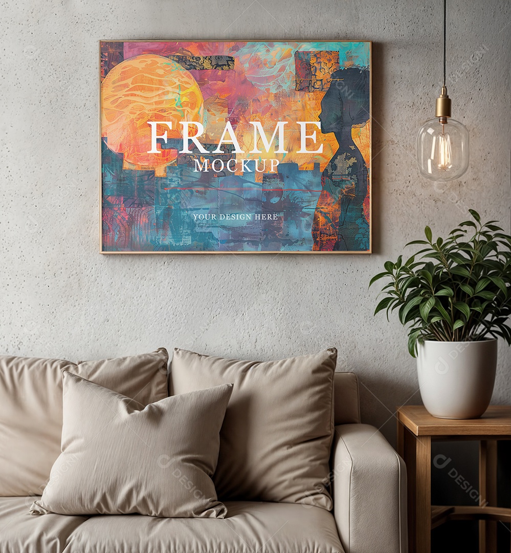 Mockup Quadro em Sala de Estar PSD Editável