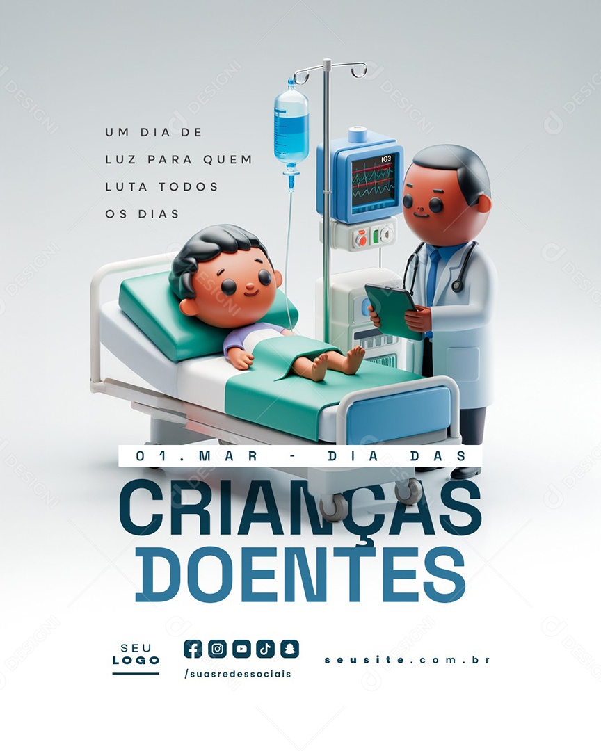 Dia das Crianças Doentes 01 de Março Um Dia de Luz Social Media PSD Editável