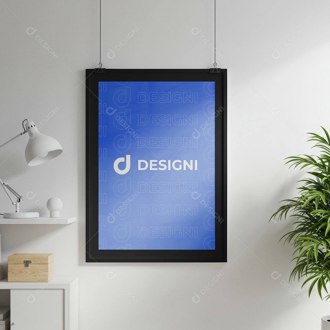 Mockup de Poster Pendurado na Parede PSD Editável