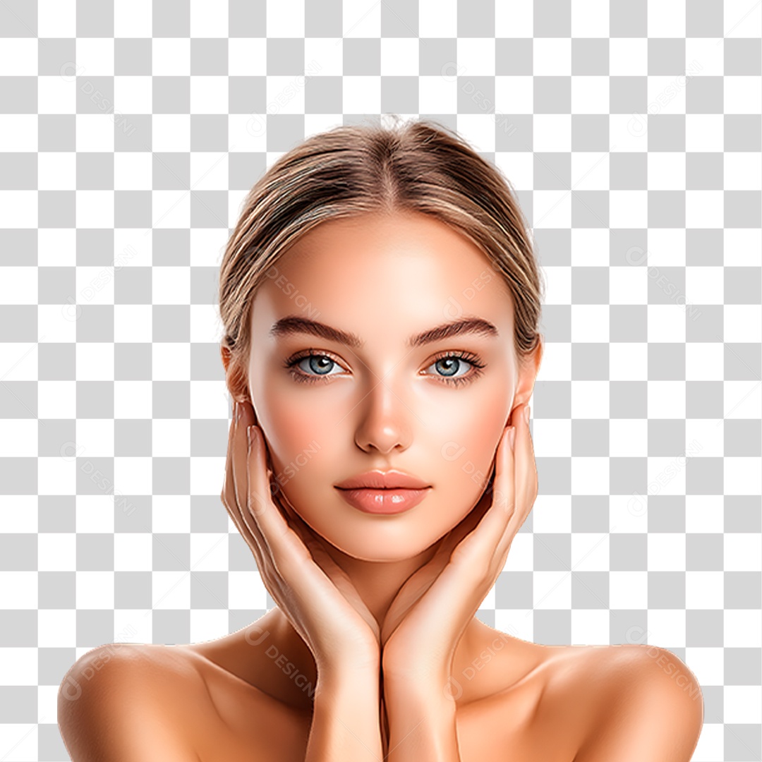 Mulher Passando Creme no Rosto PNG Transparente