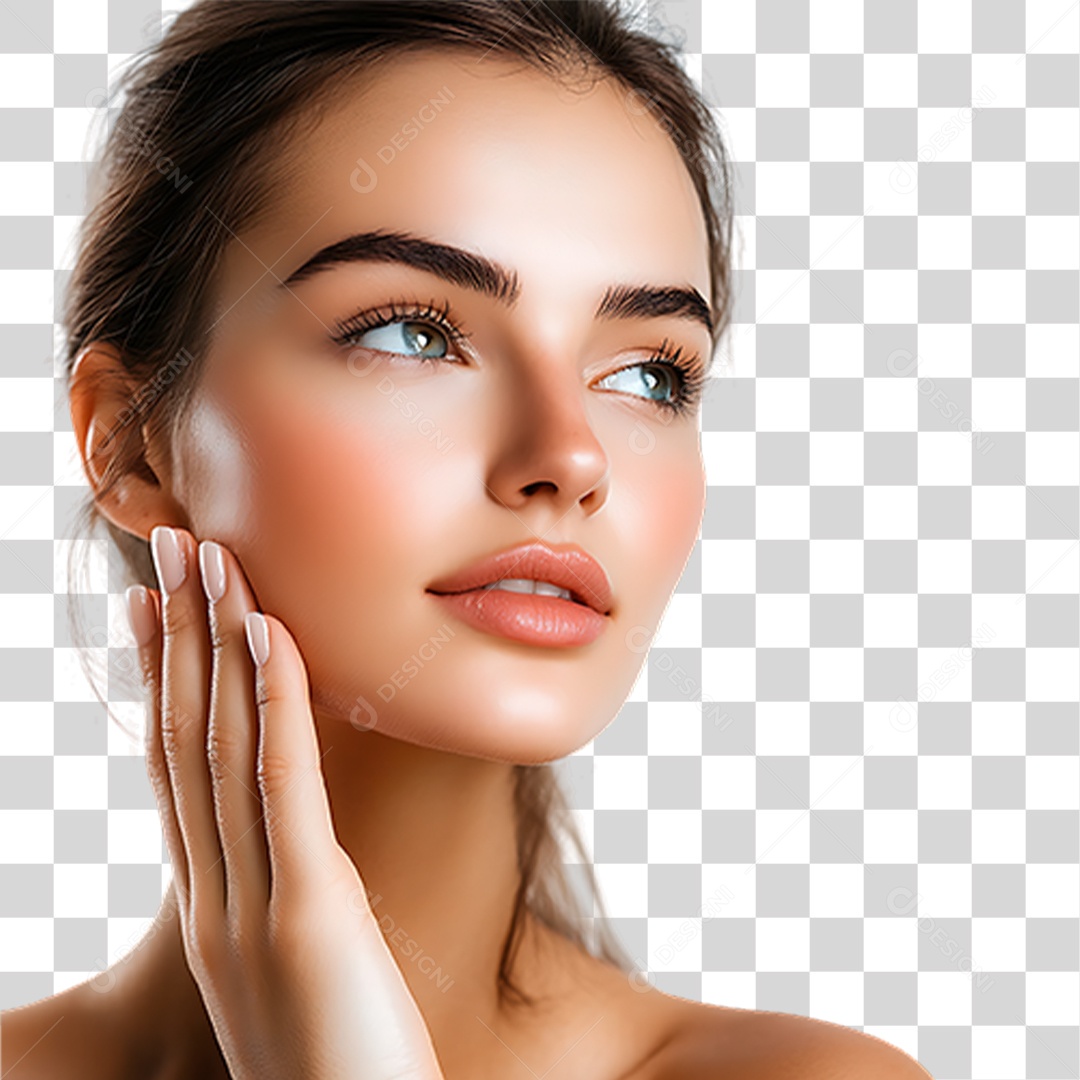 Mulher Passando Creme no Rosto PNG Transparente
