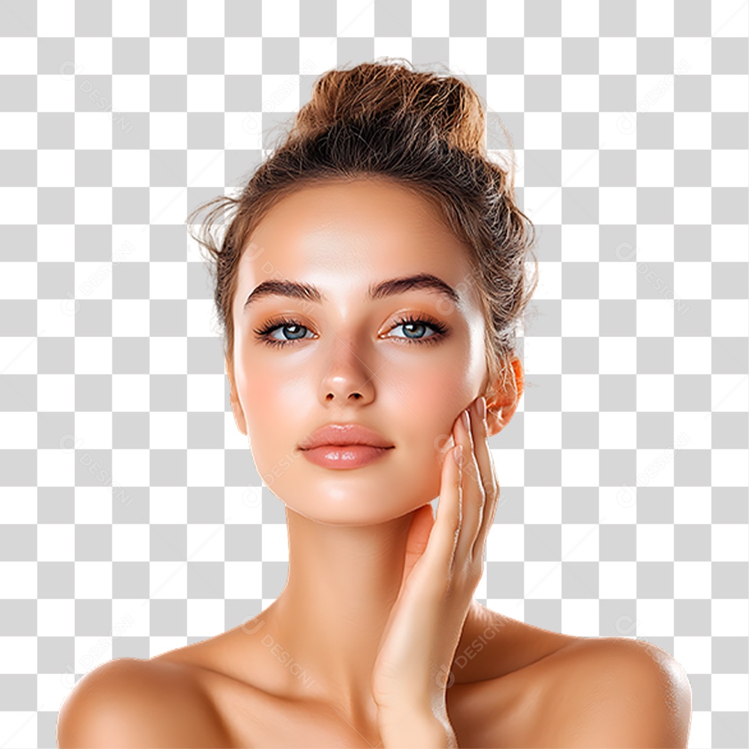 Mulher Passando Creme no Rosto PNG Transparente