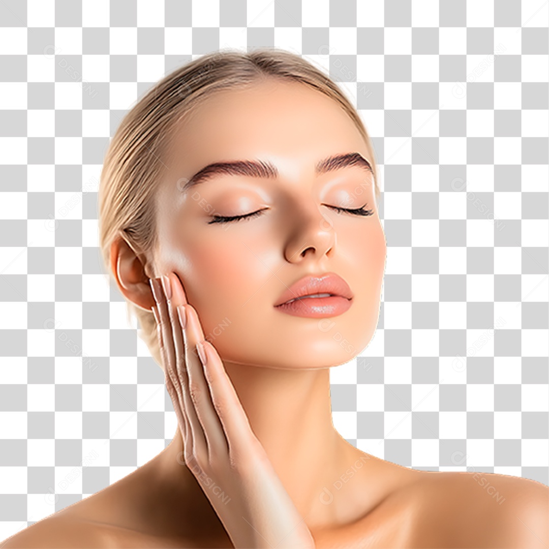 Mulher Passando Creme no Rosto PNG Transparente