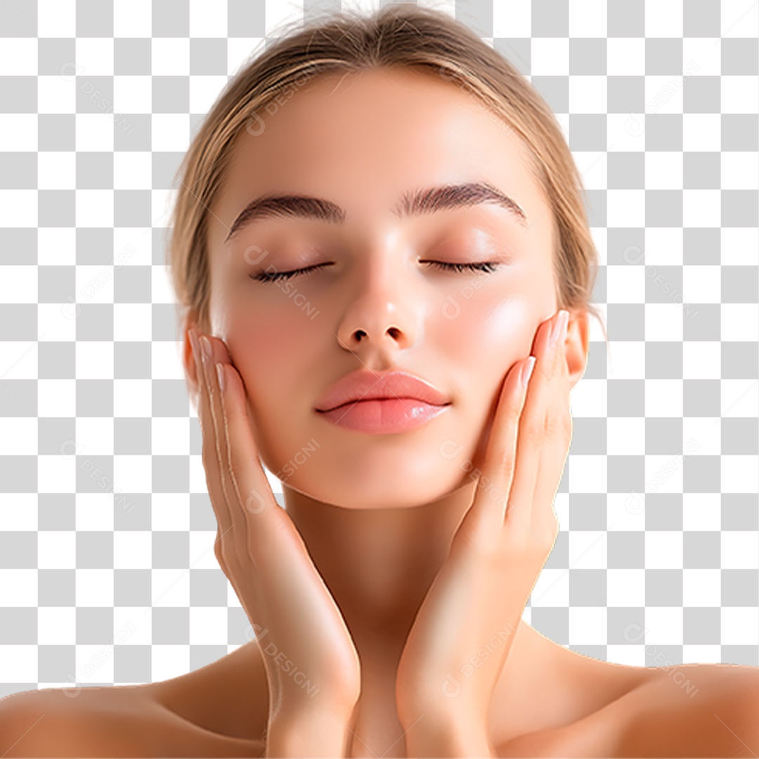 Mulher Passando Creme no Rosto PNG Transparente