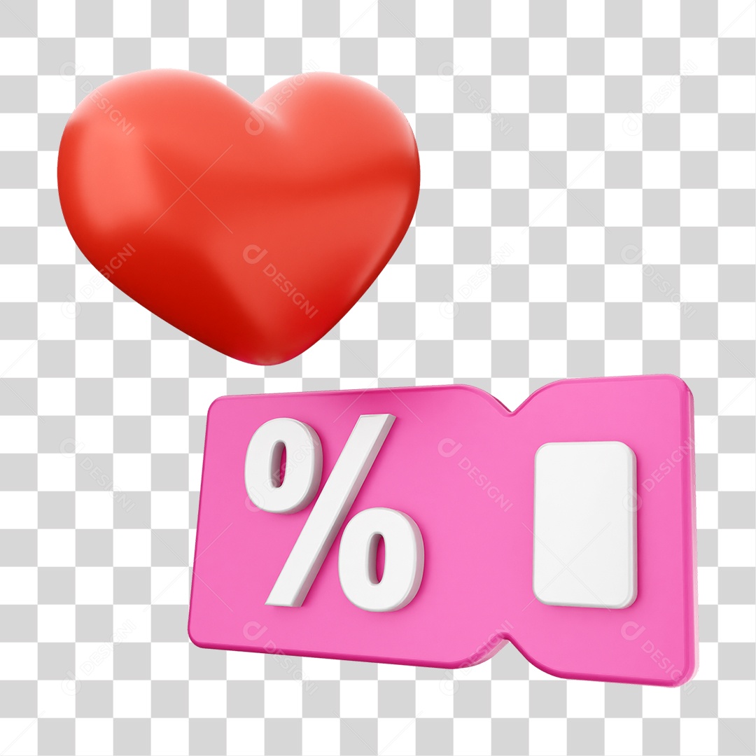 Elemento 3D Coração Ícone Dia dos Namorados PNG Transparente