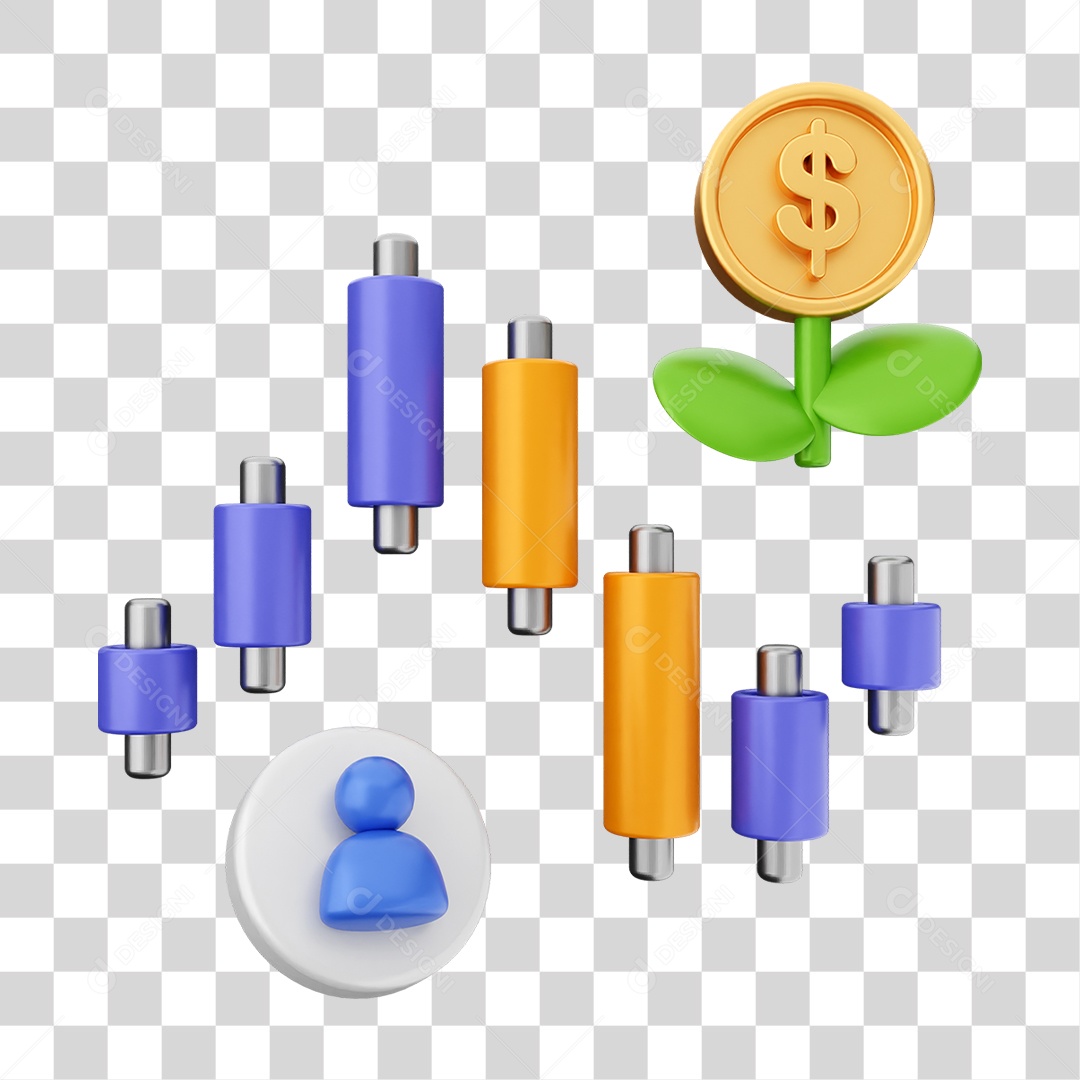 Elemento 3D Símbolos de Negociação Gráficos PNG Transparente