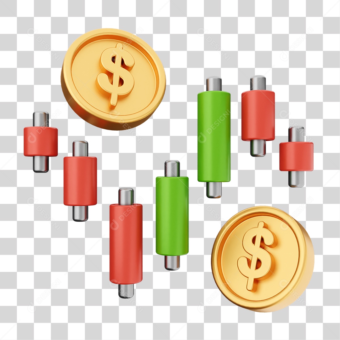 Elemento 3D Símbolos de Negociação Gráficos PNG Transparente