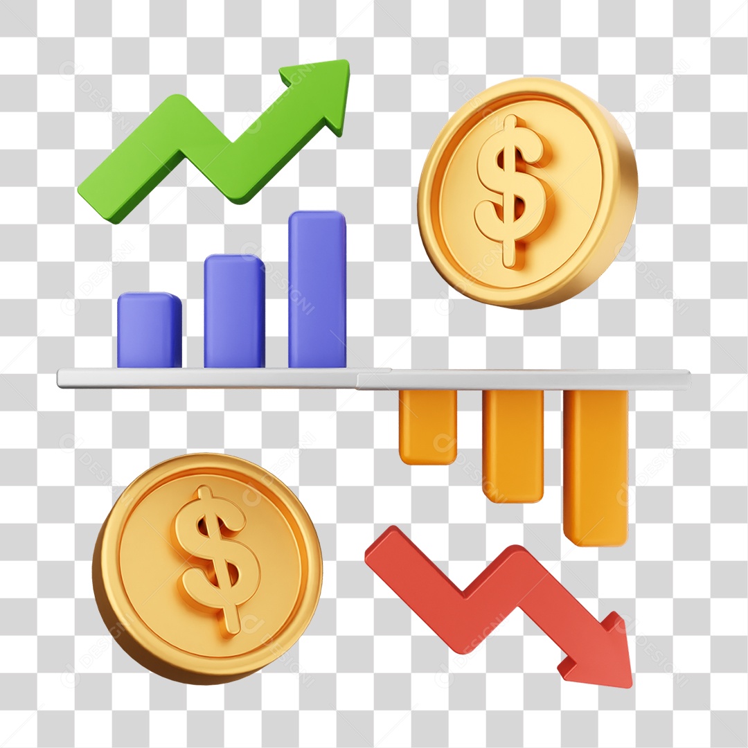 Elemento 3D Símbolos de Negociação Gráficos PNG Transparente