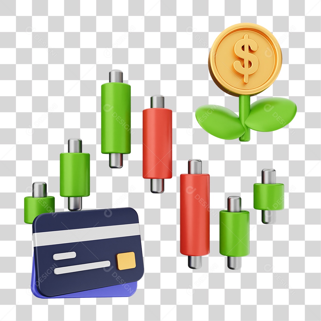 Elemento 3D Símbolos de Negociação Gráficos PNG Transparente