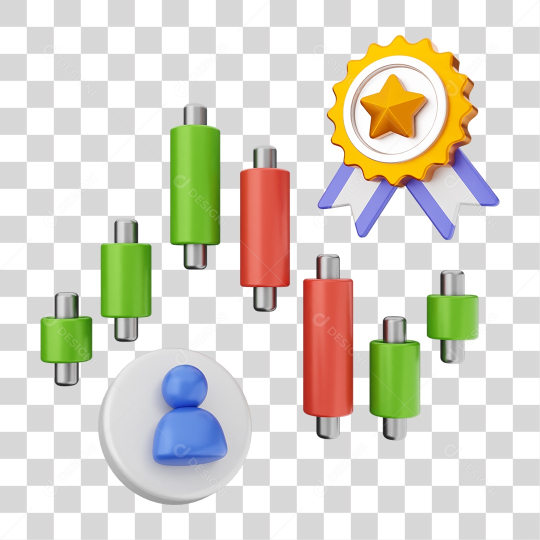 Elemento 3D Símbolos de Negociação Gráficos PNG Transparente