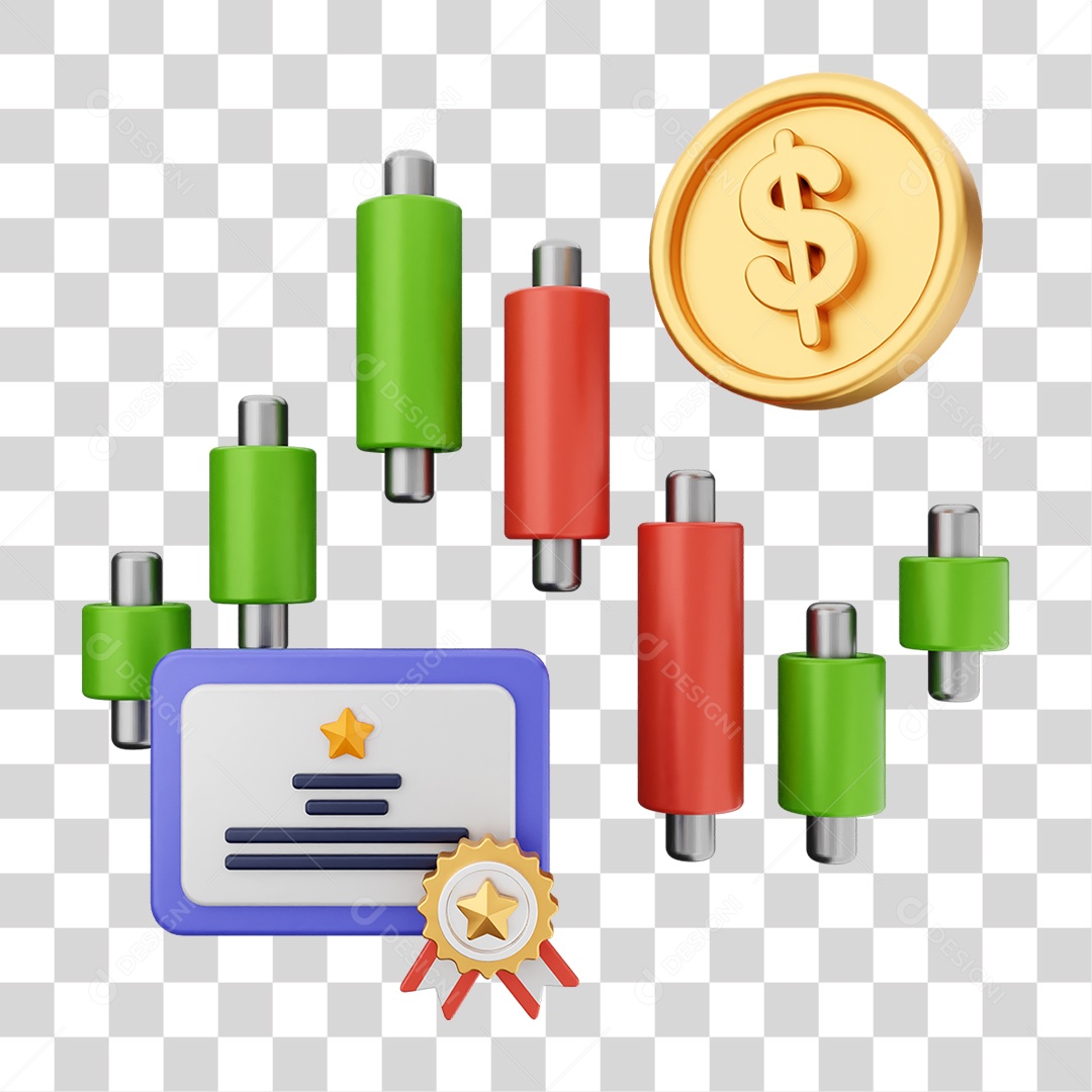 Elemento 3D Símbolos de Negociação Gráficos PNG Transparente