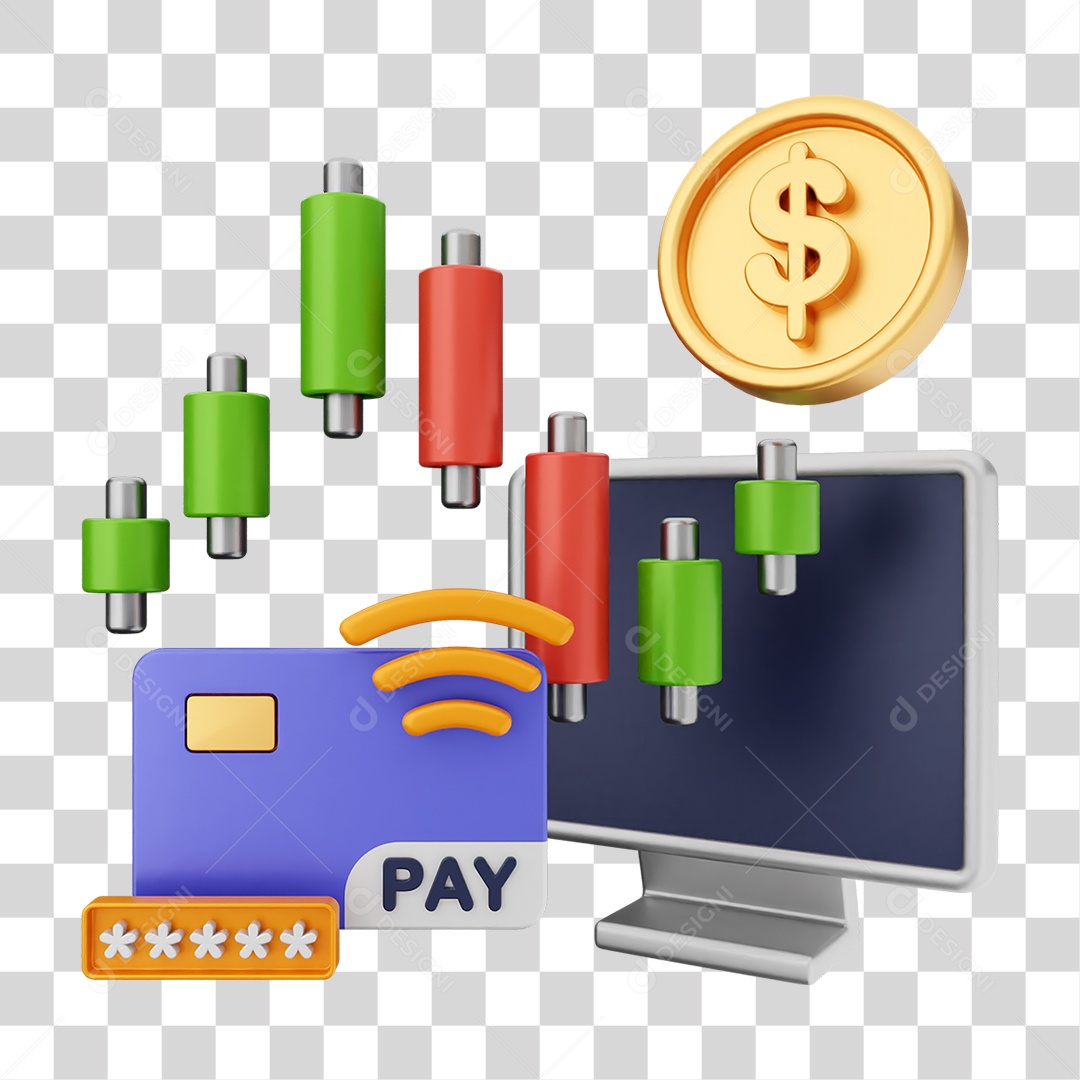 Elemento 3D Símbolos de Negociação Gráficos PNG Transparente