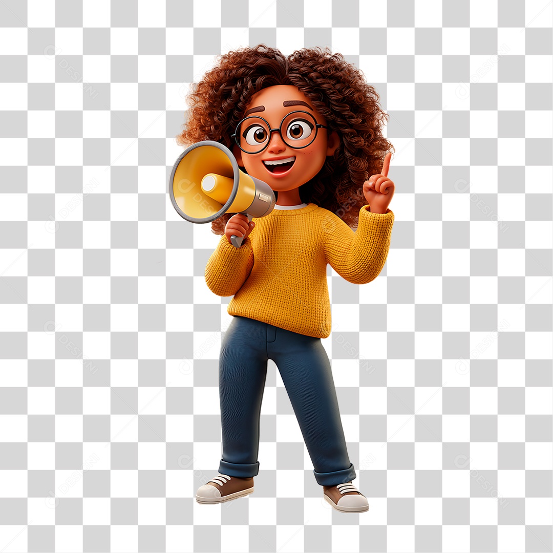 Personagem Mulher Negra com Megafone PNG Transparente