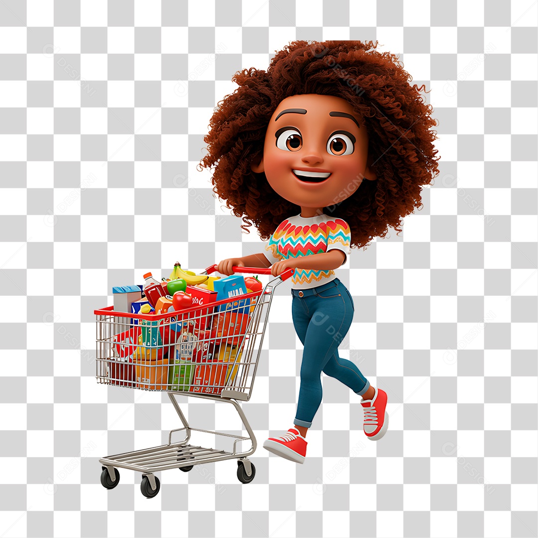 Personagem Mulher Empurrando Carrinho de Compras PNG Transparente