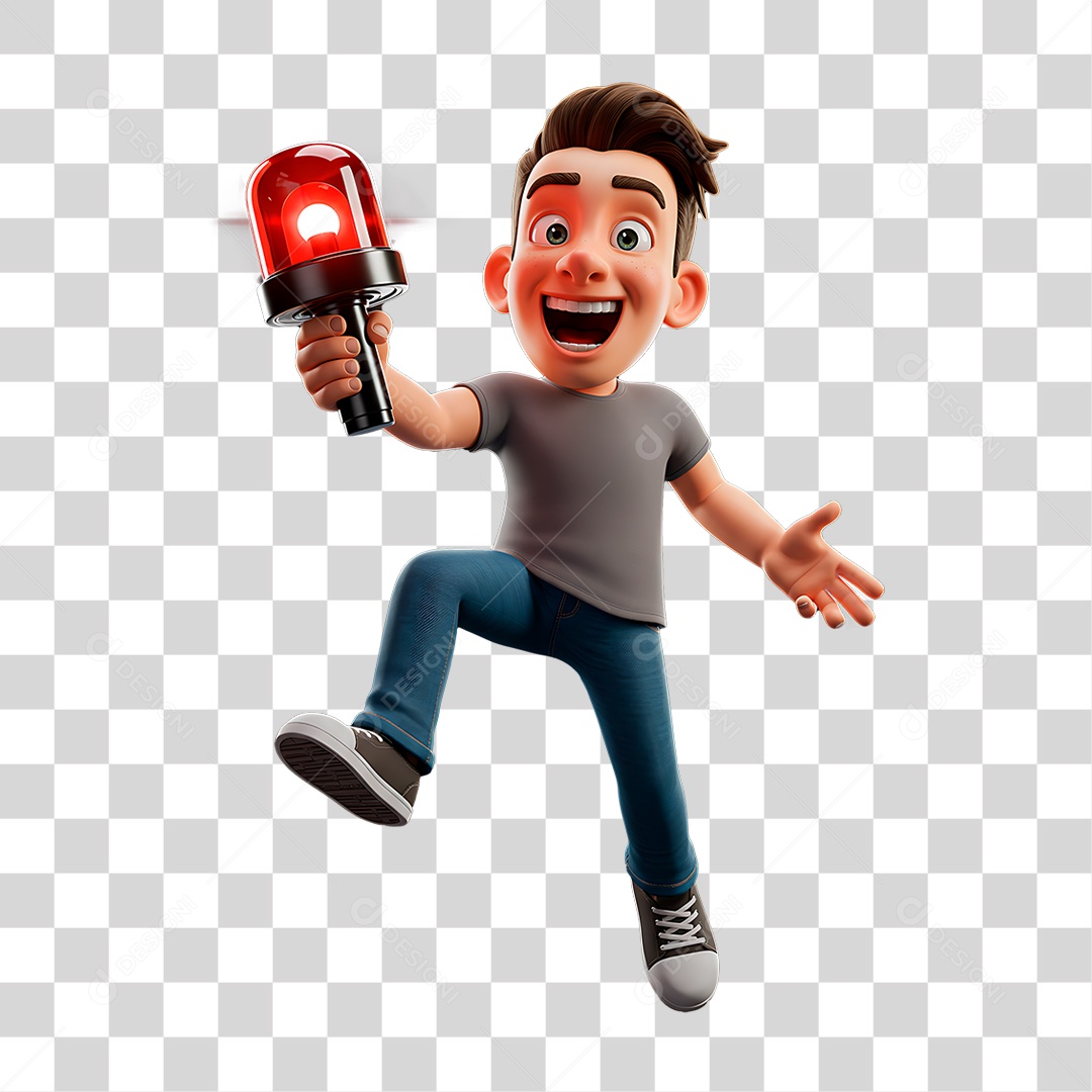 Mascote 3D Homem Segurando Sirene PNG Transparente