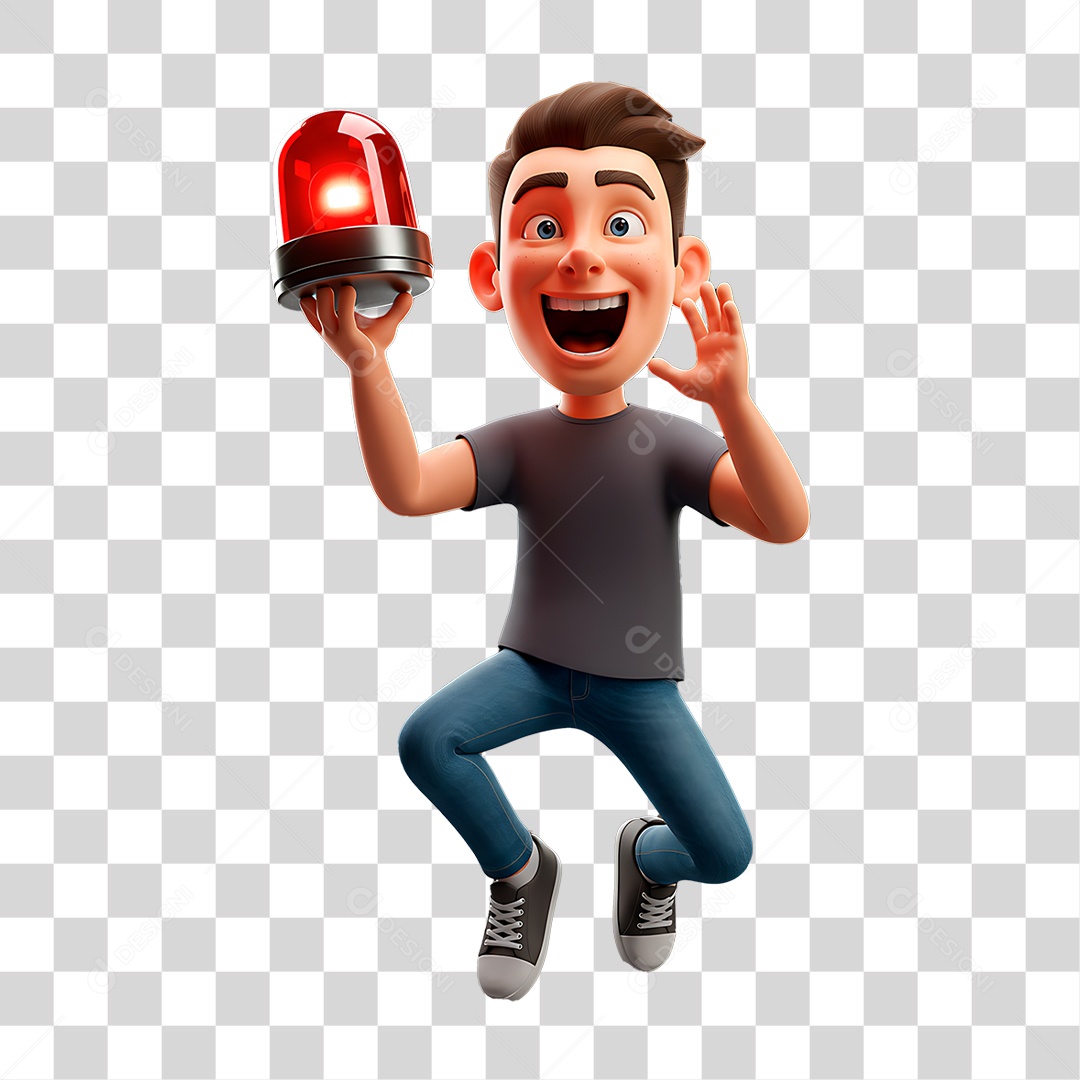 Mascote 3D Homem Segurando Sirene PNG Transparente