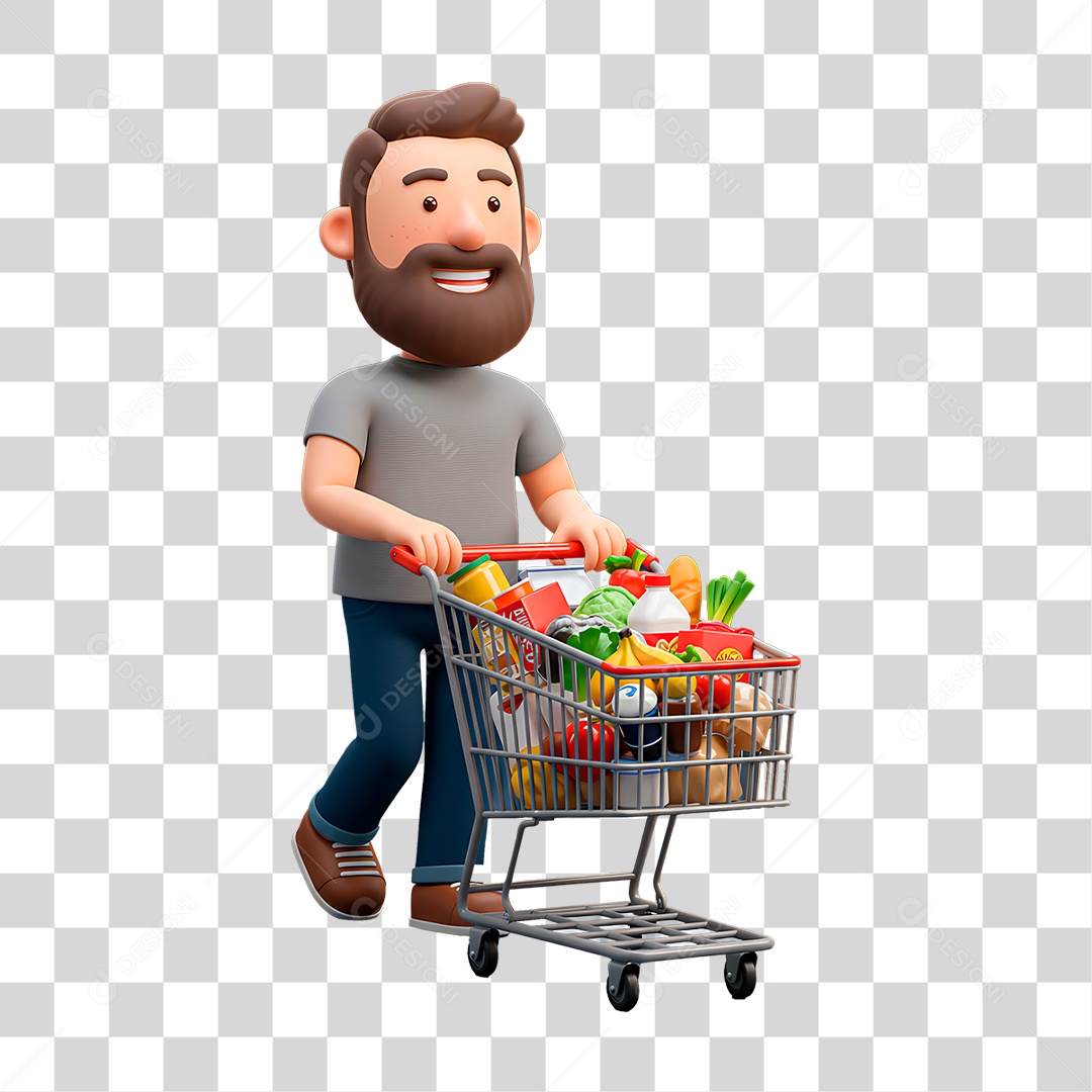 Personagem Empurrando Carrinho de Supermercados PNG Transparente