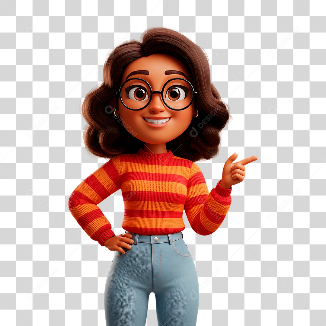 Personagem Mulher Acenando PNG Transparente