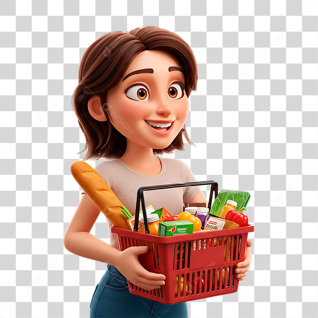 Personagem com Cesta de Supermercados PNG Transparente