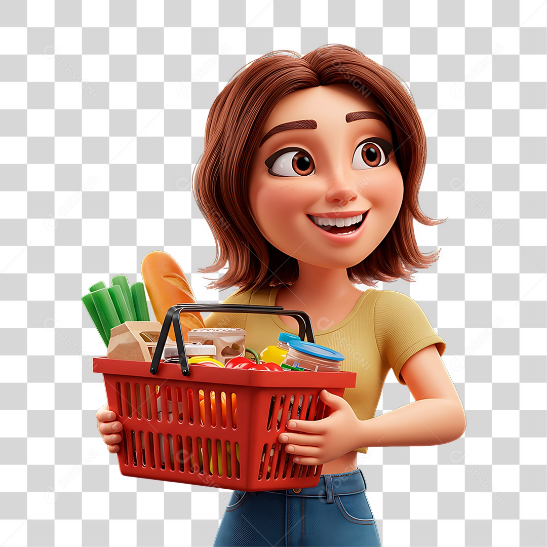 Personagem Com Cesta de Supermercados PNG Transparente