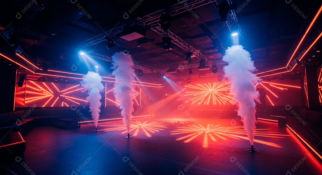 Lindo cenário com luzes e fumaça verde