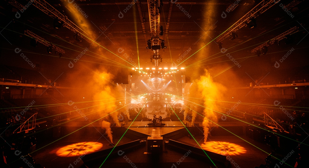 Lindo cenário com luzes e fumaça verde