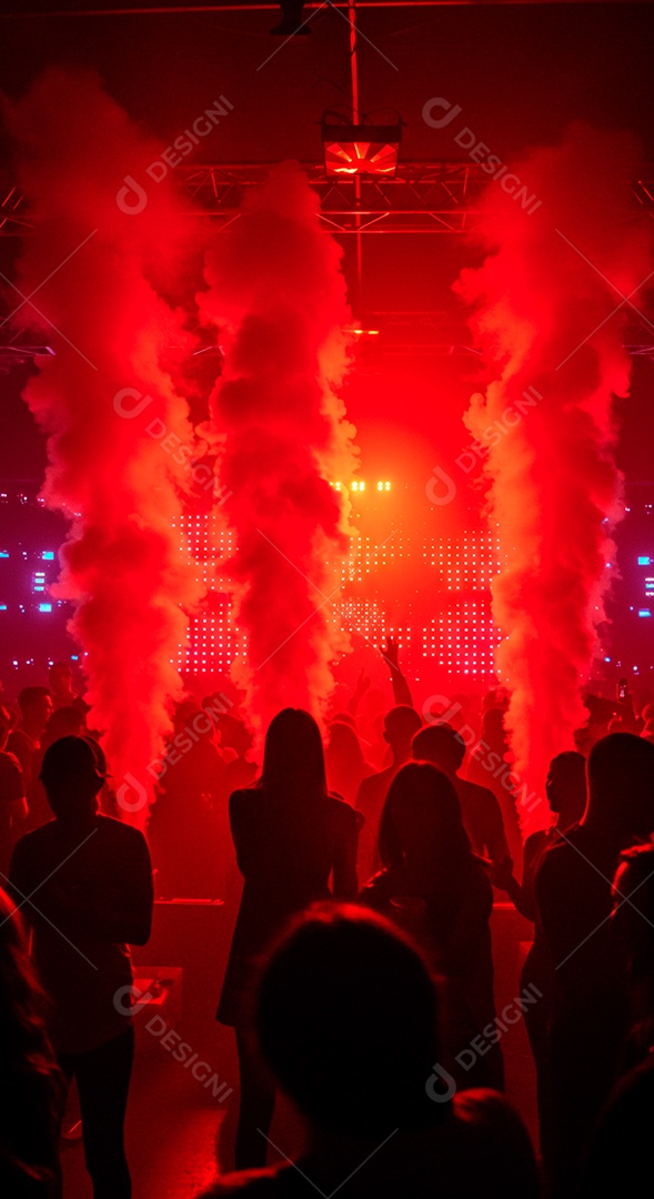 Lindo cenário com luzes e fumaça vermelho