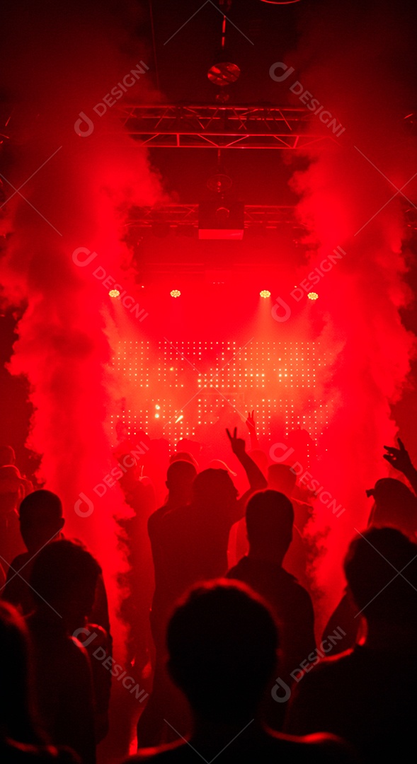 Lindo cenário com luzes e fumaça vermelho