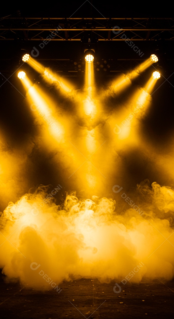 Lindo cenário com luzes e fumaça verde