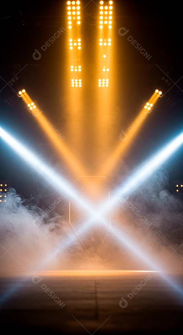 Lindo cenário com luzes e fumaça