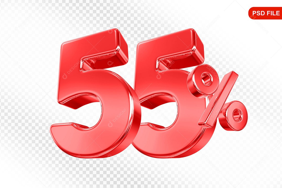 Elemento 3D Número 55% Vermelho Para Composição PSD