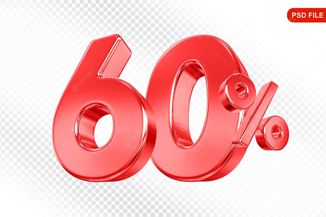 Elemento 3D Número 60% Vermelho Para Composição PSD
