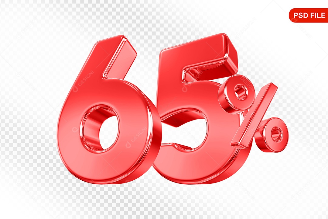 Elemento 3D Número 65% Vermelho Para Composição PSD