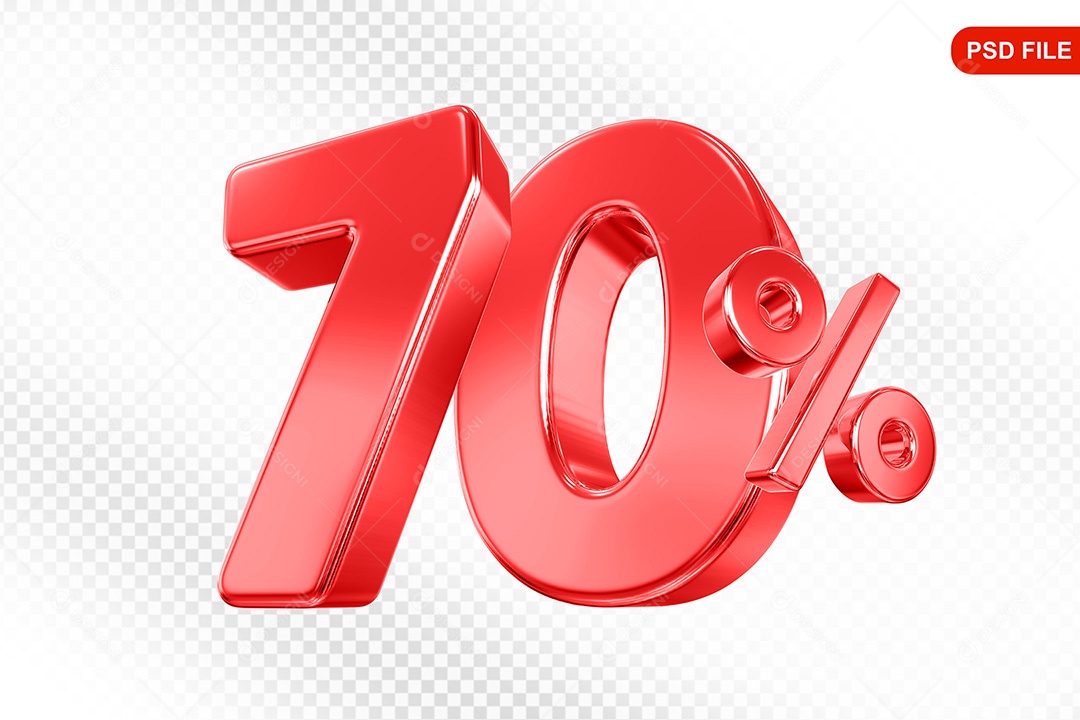 Elemento 3D Número 70% Vermelho Para Composição PSD