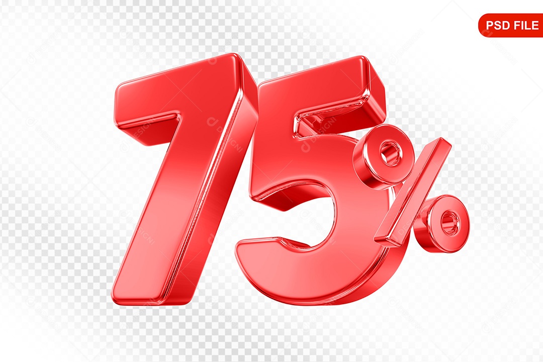 Elemento 3D Número 75% Vermelho Para Composição PSD