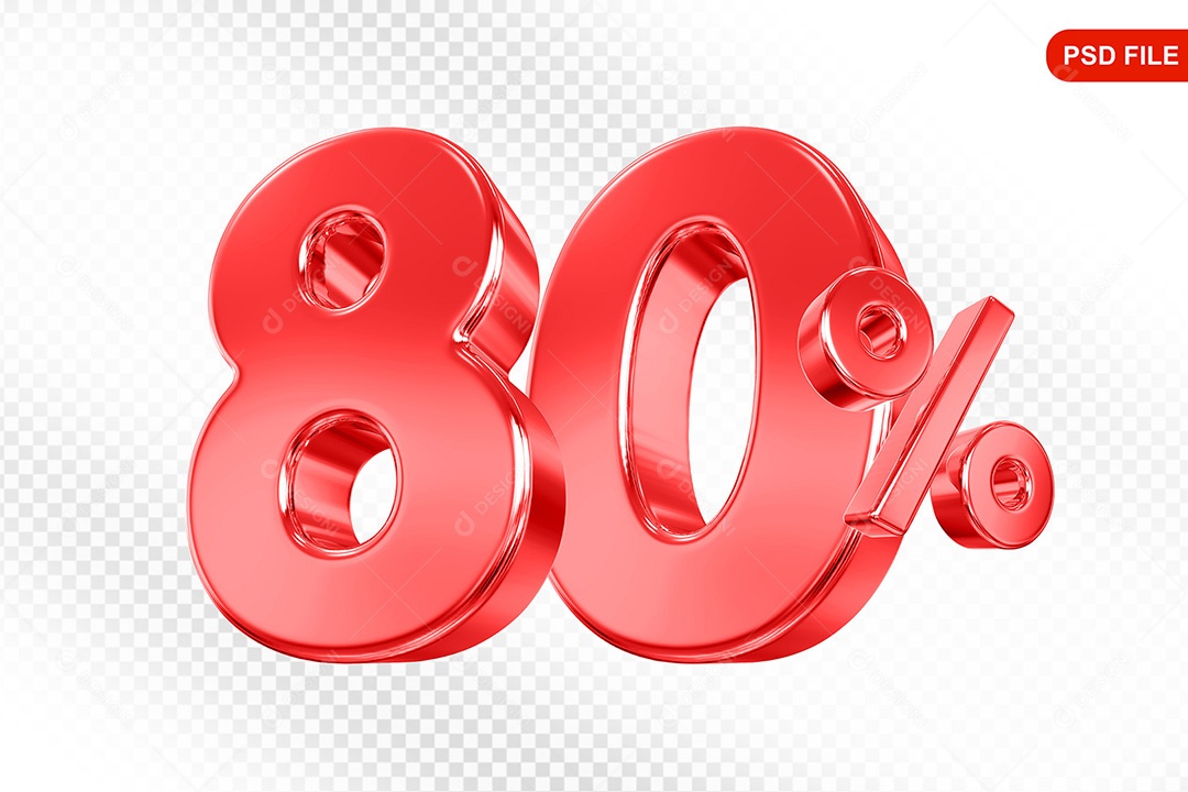 Elemento 3D Número 80% Vermelho Para Composição PSD