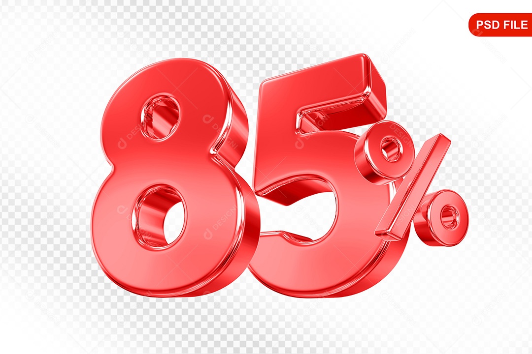 Elemento 3D Número 85% Vermelho Para Composição PSD