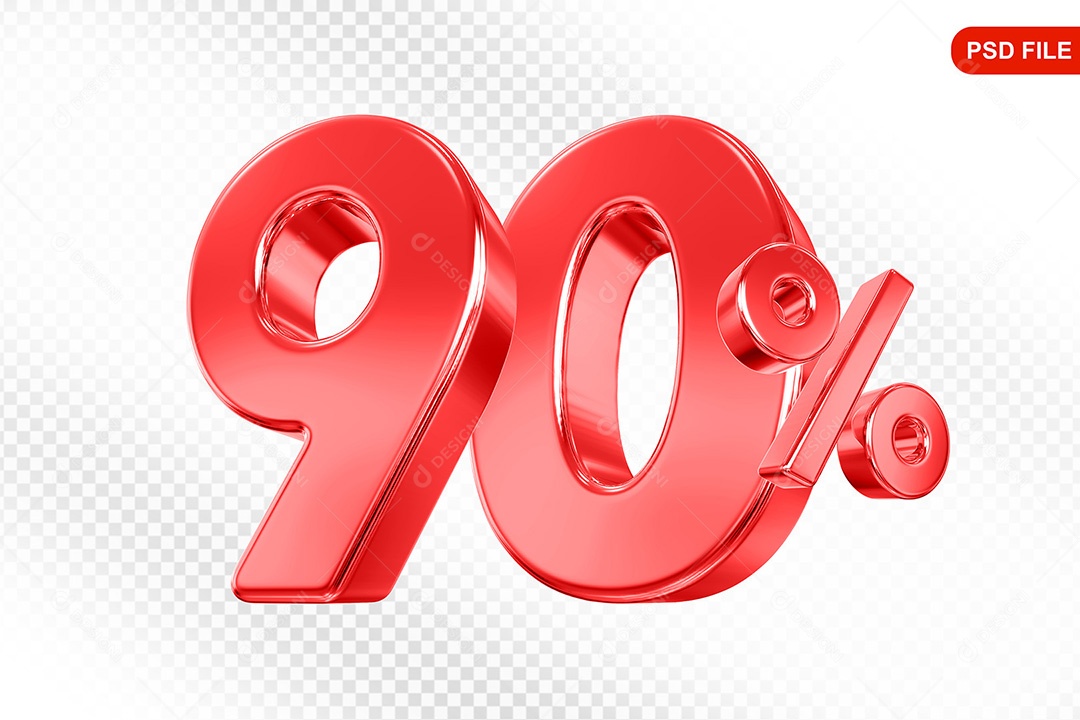 Elemento 3D Número 90% Vermelho Para Composição PSD