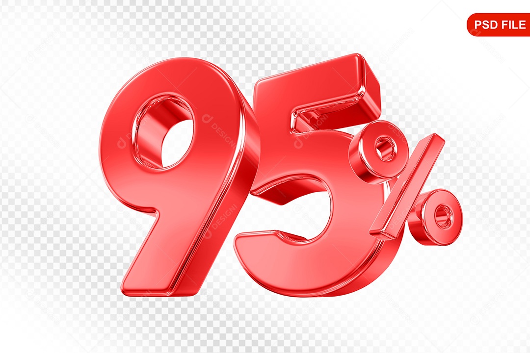 Elemento 3D Número 95% Vermelho Para Composição PSD