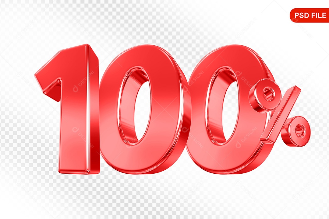 Elemento 3D Número 100% Vermelho Para Composição PSD
